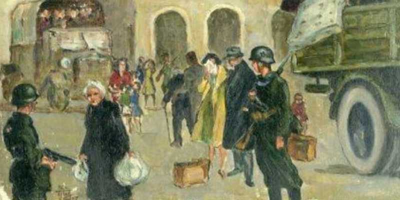 quadro di Aldo Gay intitolato 16 ottobre 1943 La razzia pubblicato nel sito di lorenzo grassi.
