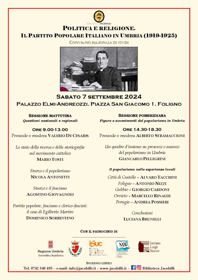 Locandina convegno Partito Popolare in Umbria - Foligno 7 settembre 2024