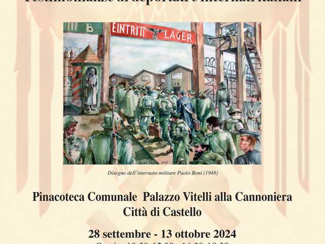 locandina mostra Gli schiavi di Hitler organizzata dall'Istituto Gabriotti a Citta di Castello dal 28 settembre al 13 ottobre 2024