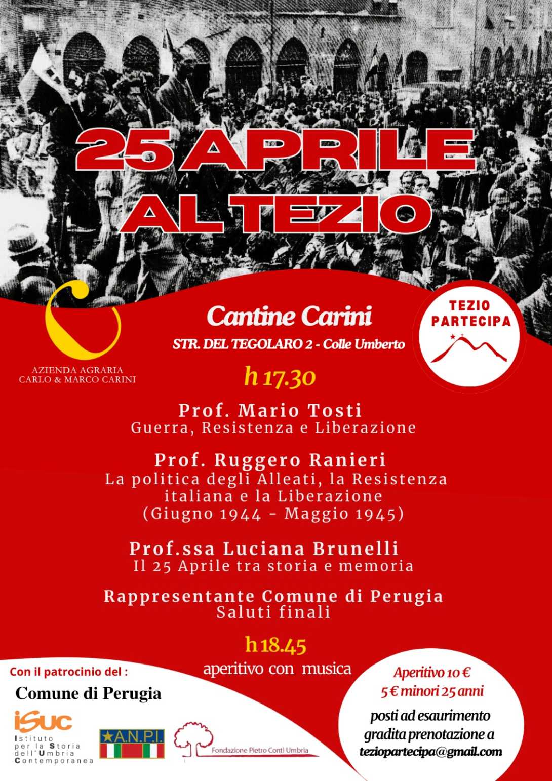 Locandina dell'incontro 25 aprile al Tezio