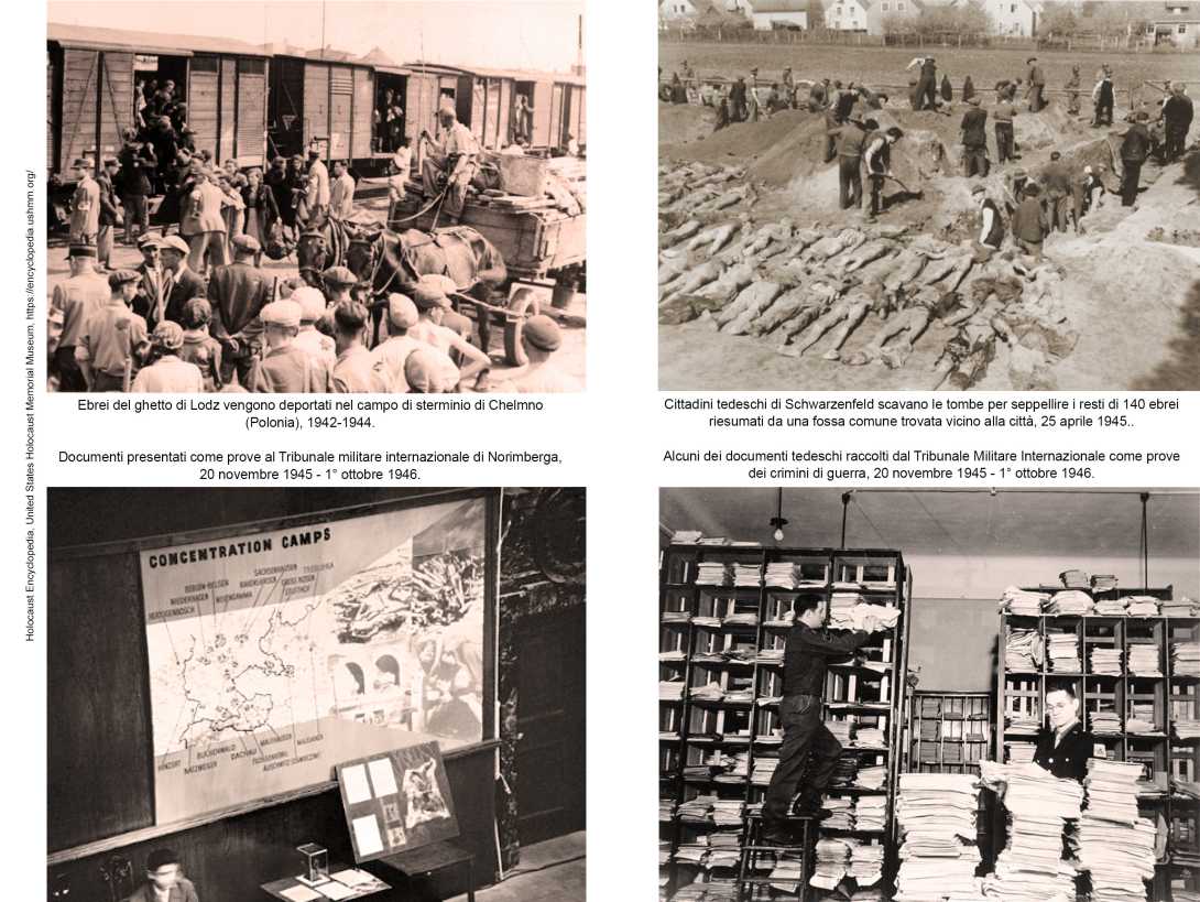 Immagini relative alla deportazione, allo sterminio degli ebrei e alla documentazione prodotta al processo di Norimbera provenienti dall'Holocaust Encyclopedia, United States Holocaust Memorial Museum